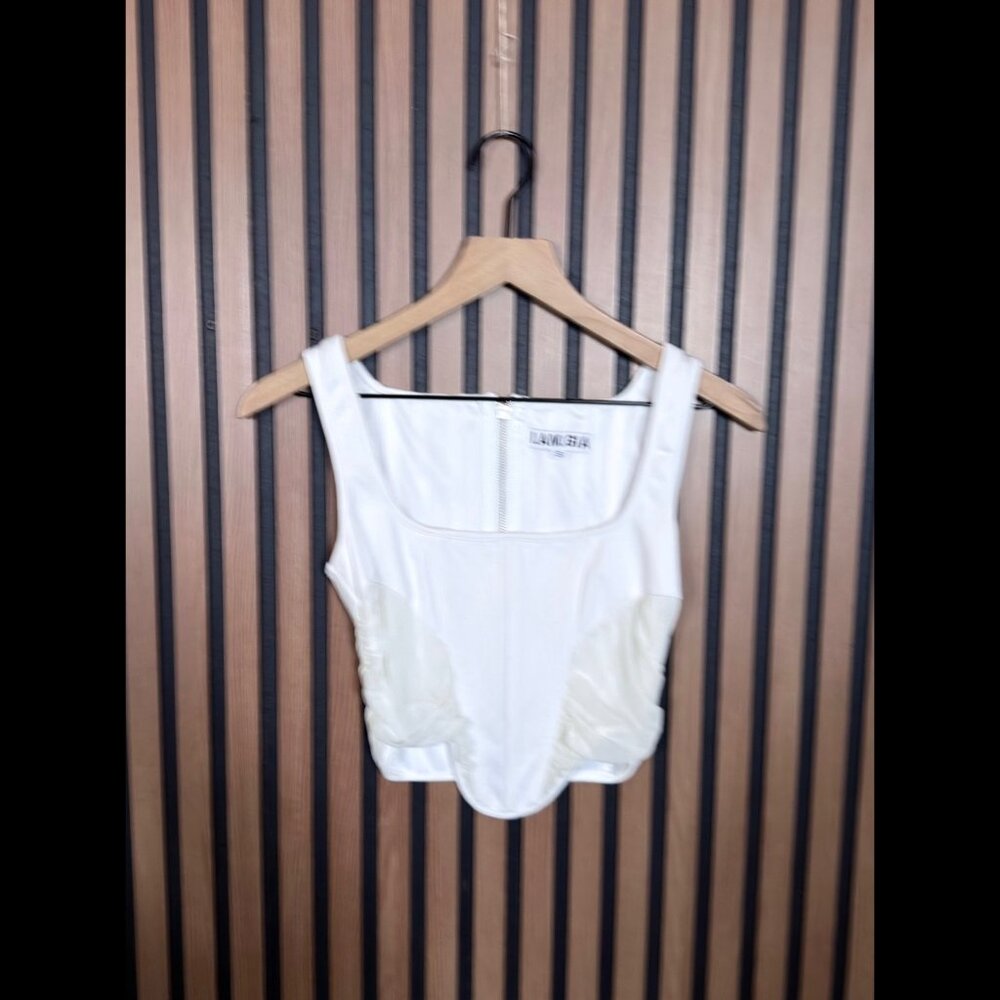 I.AM.GIA Corset Small Women’s White Back Zip Square Neck Tulle Trim